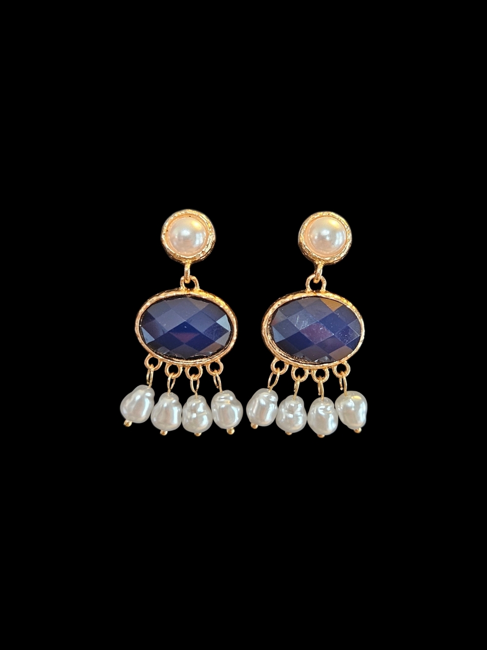 NWT - Medici Earrings 18k Gold Plated Blue Stone and Baroque Pearl